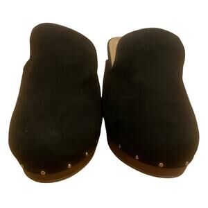 Report Clogs Black Suede with gold and wood size 9